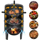 Jiubiaz 3 In 1 Smoker Räuchertonne  Ø 40 Cm Räucherofen Holzkohlegrill Räuchergrill Bbq Grilltonne