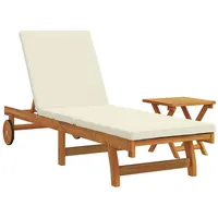 VidaXL Sonnenliege mit Rädern, Tisch und Kissen Massivholz Akazie