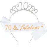 Fantasyon 70 Geburtstag Tiara und Schärpe, Happy Birthday Kostüm Set Kristall Tiara Prinzessin Geburtstag Krone für 70 Geburtstag Geschenk Party Zubehör (70 Jahre alt)