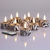 Eywamage Zebra-Streifen Flammenlose Teelichter mit Fernbedienung, flackernde LED-Batterie-Teelichter Set mit 12 Stück