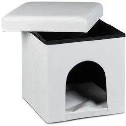 relaxdays Hundebox Sitzhocker - Kunstleder weiß