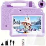 oyajia Kinder Tablet mit Hülle, Android 15 Octa Core 64GB Expand 1TB HD IPS Tablet (10.1", 64 GB, Quad Core, 2.4G+5G, WiFi 6 BT 5.0, Google Kids Space, Gemini AI, mit Stylus Tasche Sticker) lila