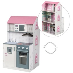 roba® Spielhaus Puppenhaus 2 in 1, wendbares Puppenhaus und Kinderküche in einem rosa kidtini GmbH