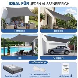 sunula Sonnensegel Balkon Polyester UV Schutz Sonnenschutz Terrasse Garten Rechteckig, Anthrazit 2 x 3 m