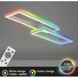Briloner Leuchten - Deckenlampe RGB, Backlight Deckenleuchte LED, Dimmbar, Farbtemperatur einstellbar, LED Frame RGB, Fernbedienung, Aluminiumfarbig