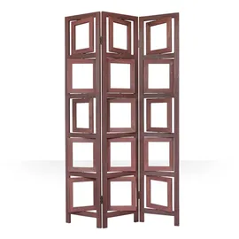 Homestyle4u Paravent Fotowand 3 teilig Raumteiler Fotogalerie Holz Braun, Sichtschutz