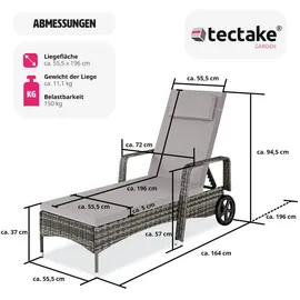 Tectake Sonnenliege 196 x 72 x 57 - 94,5 cm Grau
