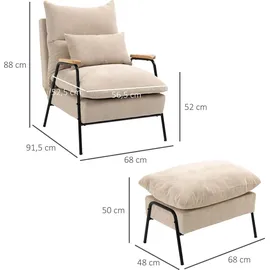 Homcom Relaxsessel Polyester/Cord 68 x 88 x 91,5 cm Beige mit Hocker