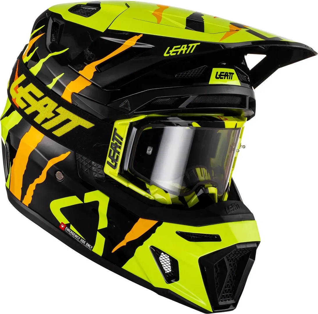 Leatt 8.5 Tiger Motocross Helm mit Brille, schwarz-gelb, Größe S für Männer