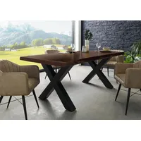 MASSIVMOEBEL24.DE Baumtisch Akazie 180x90x77 braun lackiert / X-Beine anthrazit
