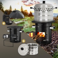 bbq#boss Raketenofen mit Grillpfanne, Edelstahl Kochtopf und Tragetasche, aus Stahl, Schwarz, Campingkocher Holz mit Brennholzständer, Doppeltür, Camping BBQ Holzofen, Outdoor, Dutch Oven Raketenherd