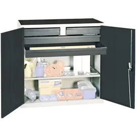stumpf metall Stumpf Werkzeug- und Materialschrank Serie 3000 lichtgrau / anthrazitgrau + 2 Schubladen 100 mm + 2 Schubladen 100 mm durchgehend + 1 Auszugsboden