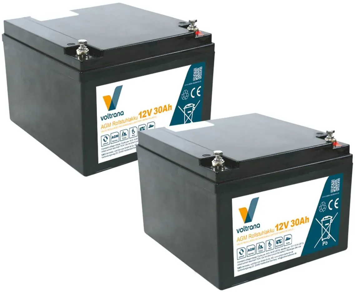 Rollstuhlakku passend für Karma Medical Products KS-242 24V 2 x 12V 30Ah – Voltrana Ersatzakku