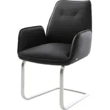 DeLife Freischwinger Zoa-Flex Echt-Leder Schwarz Freischwinger flach Edelstahl Taschenfederkern,