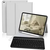 GKABXY Hülle mit Tastatur für iPad 11/10 Generation, 11/10,9 Zoll (2025/2022), Flexibles TPU Hülle mit Stifthalter, QWERTZ Layout, Magnetische Abnehmbar Bluetooth Tastatur für iPad A16, Grau