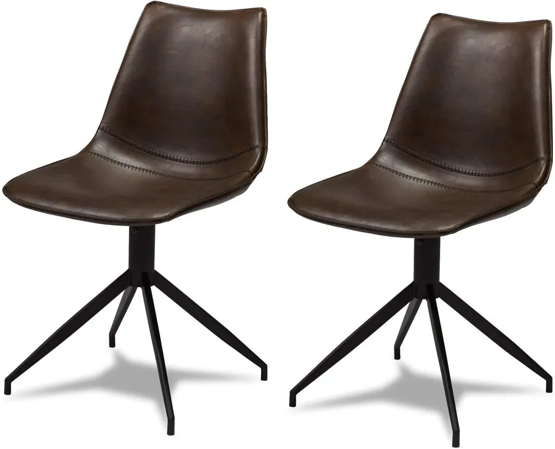 Esszimmerstuhl Lebas 2er-Set aus Kunstleder - drehbar mit Metallgestell, Dunkelbraun