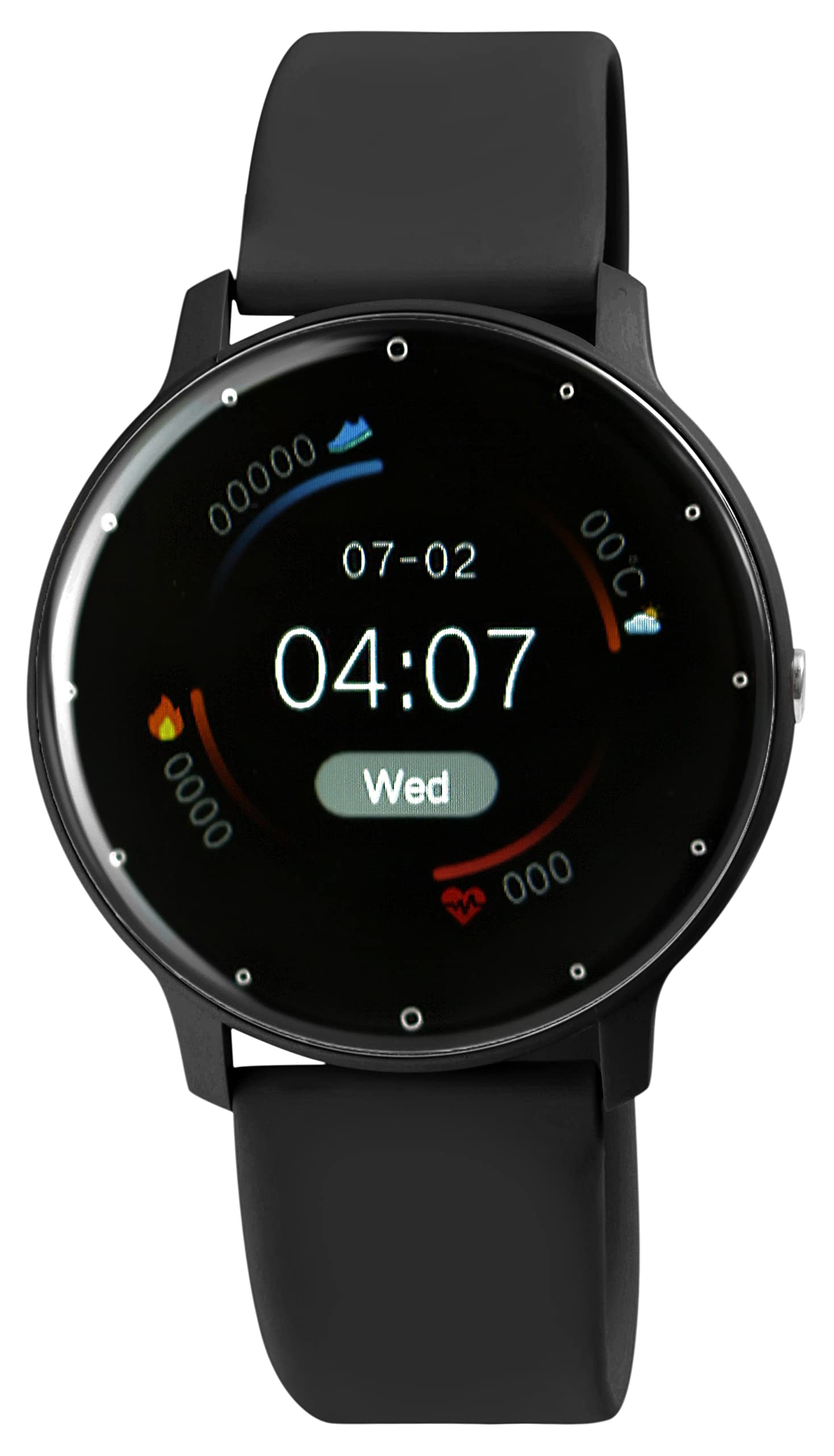 Time Tech Unisex-Smartwatch 1,28 Zoll Silikon IP67 Herzfrequenz Pulsmesser Schlafmodus Schrittzähler Fitness Tracker 2440012 (schwarz)