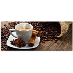 Artland Glasbild Kaffeetasse Leinensack mit Kaffeebohnen, Getränke (1 St), in verschiedenen Größen braun 125 cm x 50 cm
