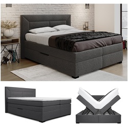 VitaliSpa Boxspringbett Doppelbett Ehebett Anthrazit modern 180x200 cm Schlafzimmer Bett Taschenfederkern PU-Komfortschaum Matratze Topper Bettkasten Möbelstoff Aufbewahrung