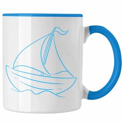 Trendation Tasse Segelboot Tasse Lustiges Geschenk für Segler Kapitäne Geschenkidee blau