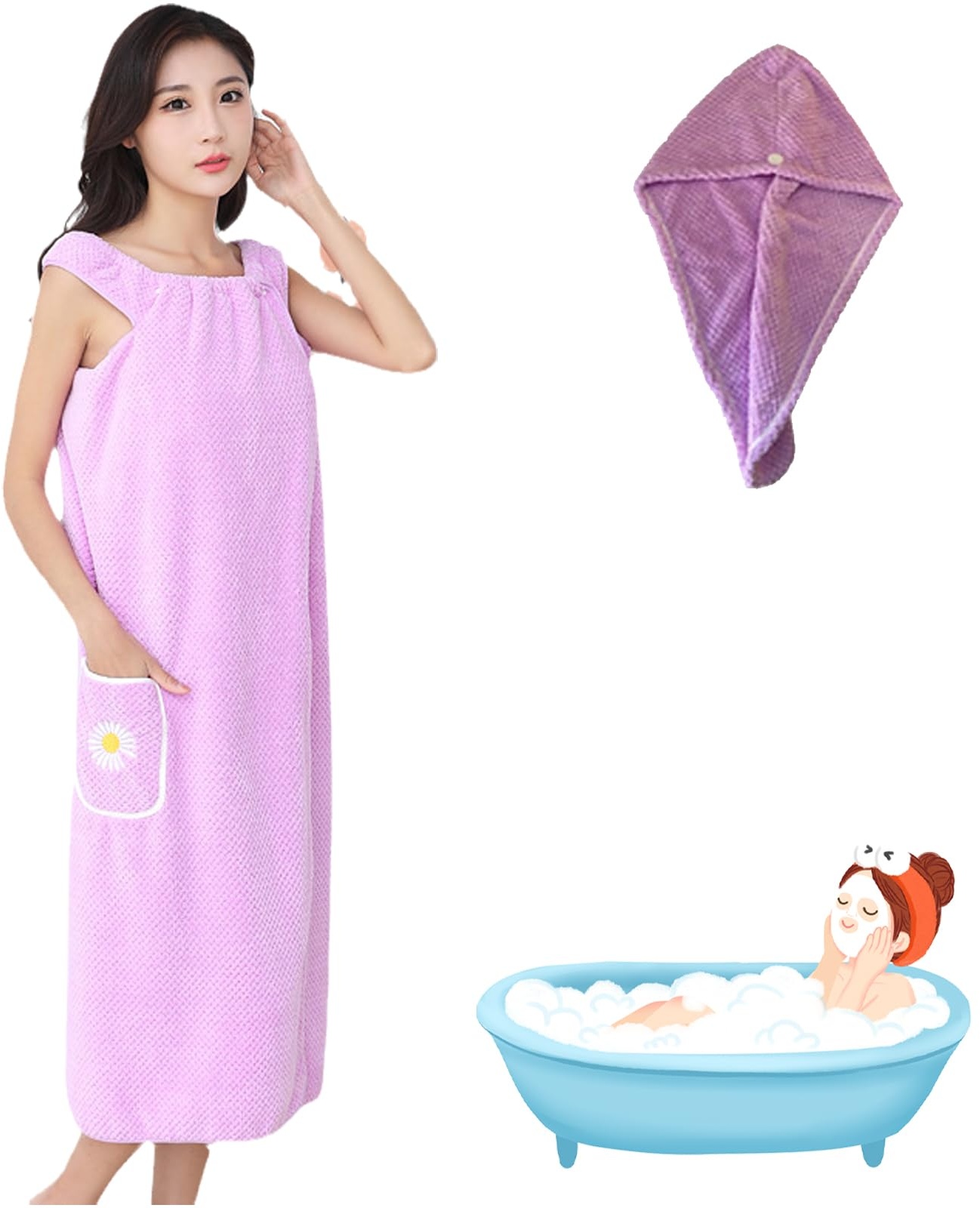 2023 Quick Dry Absorb Water Wearable Bath Towel,Wearable Bathrobes Shower Wrap Towel for Women (Purple,M (143~198 lbs))