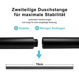 Görbach Duschset Edelstahl Duschstange mit Verstellbarer Duschkopfhalterung, Bohrlöcher-kompatible Wandhalterungen, Passend für Standard-Handbrausen, Brausestange 70 cm mit Duschablage Schwarz