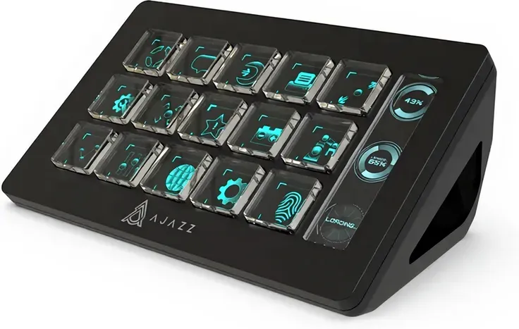 AJAZZ AKP153 Studio-Controller, 15 Makro-Tasten, zum Auslösen von Aktionen in Apps und Software (OBS, YouTube, Twitch), personalisierbare Konsole für Fotografie- und Videoeditierung sowie Live-Streaming, für PC/Mac (Schwarz)