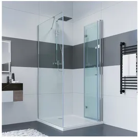 IMPTS Eckdusche Duschtür Falttür mit Seitenwand, BxT: 80x70 cm, Einscheibensicherheitsglas, Sicherheitsglas, Duschkabine Eckeinstieg falttür Duschtür, Duschabtrennung, ohne Duschwanne & Ablauf 80 cm x 195 cm x 70 cm