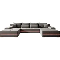 Juskys Sofa Malbun mit Schlaffunktion, Bettkasten, Samt & LED - Hellgrau