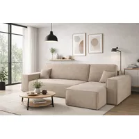 kaiser möbel Ecksofa mit schlaffunktion und bettkasten, Eckcouch BEST stoff Poso Dicker Cord viele farben Dunkelbeige Rechts - Beige