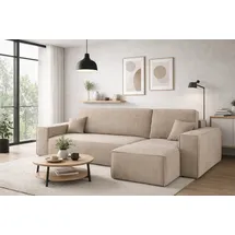 kaiser möbel Ecksofa mit schlaffunktion und bettkasten, Eckcouch BEST stoff Poso Dicker Cord viele farben Dunkelbeige Rechts - Beige