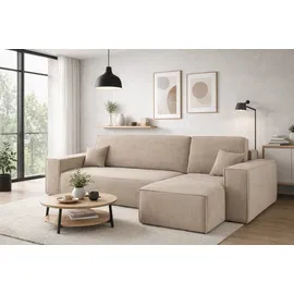 kaiser möbel Ecksofa mit schlaffunktion und bettkasten, Eckcouch BEST stoff Poso Dicker Cord viele farben Dunkelbeige Rechts - Beige