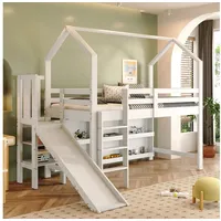 STILVORA Kinderbett mit Rutsche 90×200,Hochbett mit Treppe&Schließfach,Jugendbett aus Holz