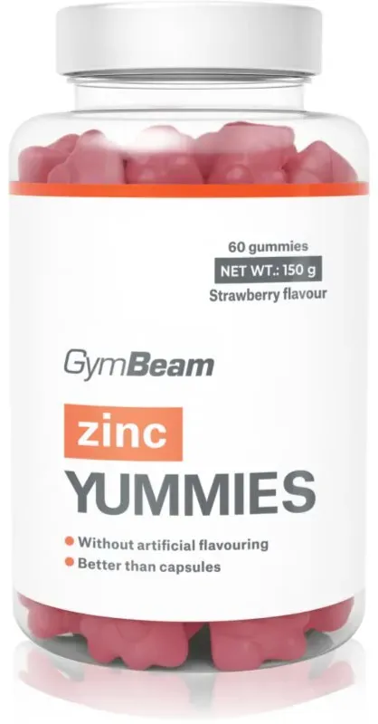 GymBeam Zinc Yummies Geleebonbons zur Unterstützung des Immunsystems, für schönes Haar, feste Nägel, tolle Haut und gesunde Zähne Geschmack Strawberry 150 g