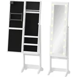 HOMCOM LED Schmuckschrank mit Spiegel Spiegelschrank Standspiegel Schmuckregal Spiegel verstellbar Cremeweiß 136 cm hoch   Aosom