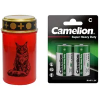 Fachhandel Plus LED Grablicht Katze, batteriebetriebenes Gedenklicht mit flackernder LED Flamme als sicherer Grabschmuck für Tiergrab und Gedenkplatz - ewiges Licht (Rot, Maine Coon)
