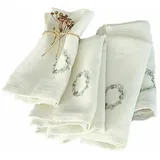 Loberon Serviette 4er Set Torge, mit Print eines Tannenzweig-Kranzes, Weihnachtsdinner, Weihnachtliche Textilien, Weihnachtstischdeko, Weihnachten, Leinen, weiß
