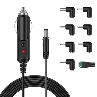 12V 2A KFZ Ladegerät Universal Netzkabel Zigarettenanzünder mit 8 Tips für DVD Player,Router, GPS,Kamera,Tablet,Lautsprecher,Milchpumpe,Etikettendrucker,LED Lichtleisten 24W 5,5 x 2,1mm Auto Ladegerät
