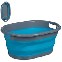 Relaxdays Wäschekorb 21 Liter, blau/grau