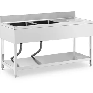 Royal Catering Spültisch 2 Becken - Edelstahl - 160 x 60 x 97 cm -