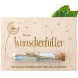 HOFMEISTER® Personalisiertes Geldgeschenk Wunscherfüller zum Geburtstag – Geschenkidee für Freunde & Familie – Motiv Pusteblume – Geldkarte mit Reagenzglas & Gravur – 14,8 cm
