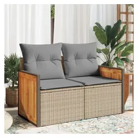 vidaXL Gartensofa mit Kissen 2-Sitzer Beige Poly Rattan