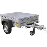 UNITRAILER Kleinanhänger für Pkw, Garden Trailer 150 Kipp 150x106 cm 750 kg - PKW Anhänger mit Flachplane, Anhänger Aufbau mit Planenträgern, Auto Anhänger inklusive Stützrad