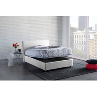 Talamo Italia Anna Französisches Bett mit Container, Made in Italy, Bett mit Stoffbezug, Frontöffnung, passend für Matratze 140x190 cm, Weiß