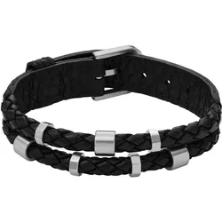 Armband FOSSIL "JEWELRY, JF04473040", schwarz (edelstahlfarben, schwarz), Armbänder, Edelstahl-Leder, Edelstahl, Leder