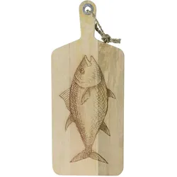 Schneidebrett Vesperbrett mit Fischmotiv Mangoholz Holzbrett 58cm natur