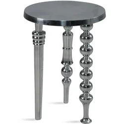 KADIMA DESIGN Beistelltisch 44x44x63 cm Aluminium mit drei verschiedenen Beinen, Dreibein Wohnzimmertisch Metall, Dekotisch Rund Silber, Alu-Abstelltisch Modern,