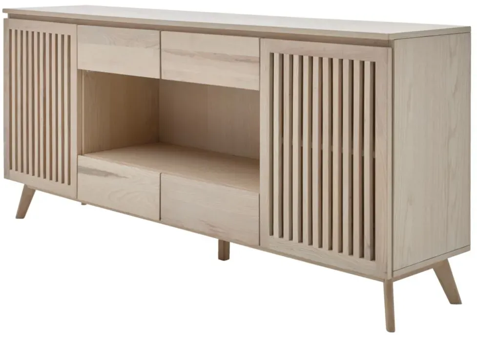 Roomio Sideboard NO. 2000 in Esche Echtholzfurnier, Fronten und Gestell massiv, weiß gewaschen