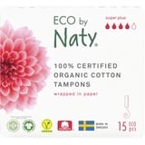 Eco by Naty Tampons ohne Applikator Super Plus - Pflanzenbasierte und saugfähige Tampons für Frauen, Menstruationsprodukt aus Bio-Baumwolle, besser für die weibliche Gesundheit (15 Stück)