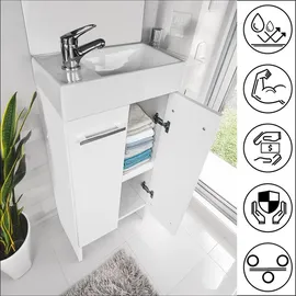 paplinskimoebel - Waschbecken mit Unterschrank 40cm Breit Malibu, Badezimmerschrank klein, Waschtisch mit Unterschrank, für Gäste WC, Waschbeckenunterschrank Weiss
